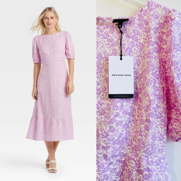 Who What Wear Dresses & Skirts - Who What Wear Women's Dress Large Tie Back Purple Floral Print Linen Blend New